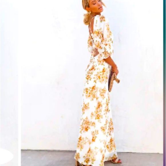 ✨NWOT✨VICI✨FLORAL PUFF SLEEVE OPEN BACK MAXI DRESS - Picture 5 of 11